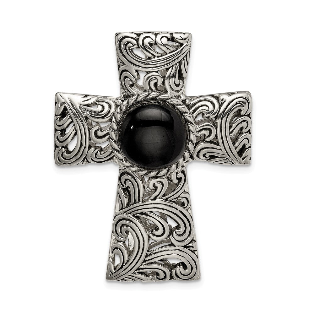 Million Charms 925 Sterling Silver Antiqued Filigree Black Onyx Cabochon Slide