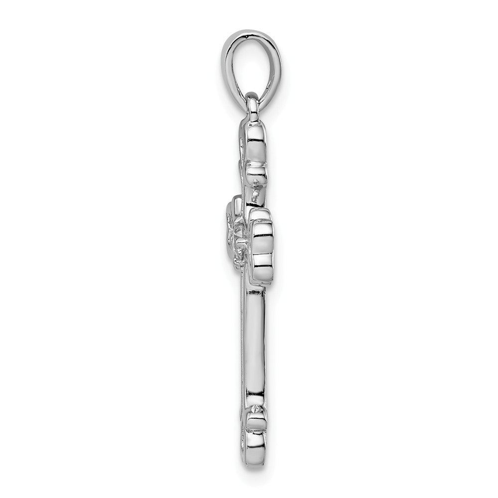 Million Charms 925 Sterling Silver Rhodium-Plated (Cubic Zirconia) CZ Heart Relgious Cross Pendant