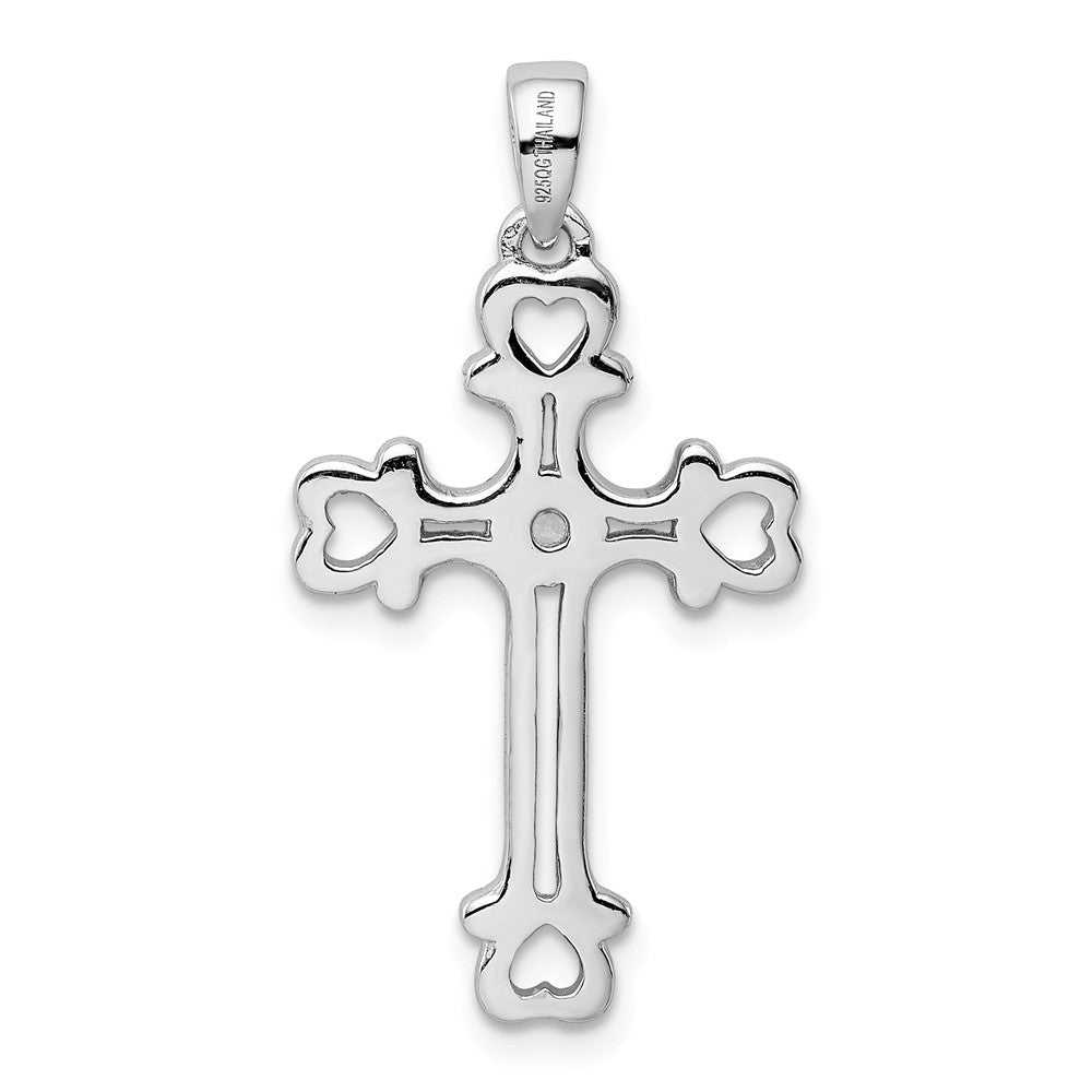 Million Charms 925 Sterling Silver Rhodium-Plated (Cubic Zirconia) CZ Heart Relgious Cross Pendant