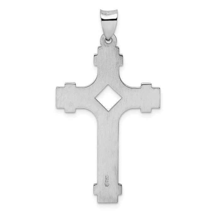 Million Charms 925 Sterling Silver Rhodium-Plated Polished Fancy Relgious Cross Pendant