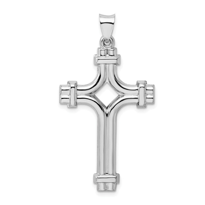Million Charms 925 Sterling Silver Rhodium-Plated Polished Fancy Relgious Cross Pendant