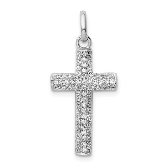 Million Charms 925 Sterling Silver Rhodium-Plated (Cubic Zirconia) CZ Latin Relgious Cross Pendant