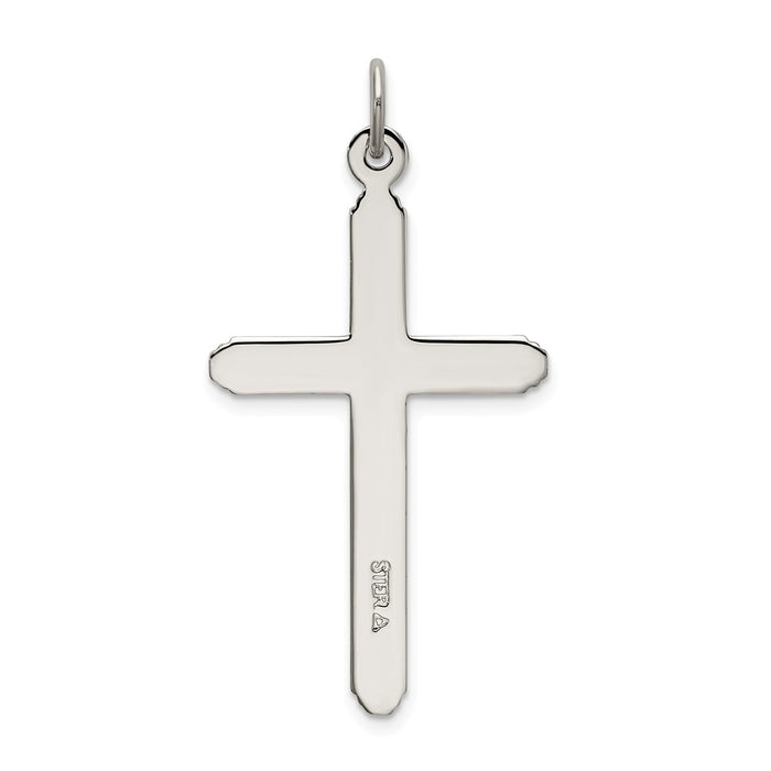 Million Charms 925 Sterling Silver Polished Grooved Relgious Cross Pendant