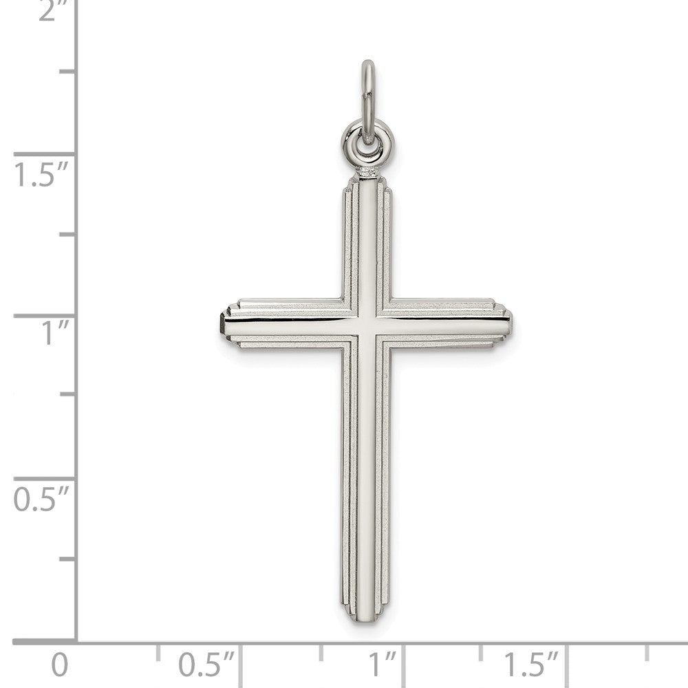 Million Charms 925 Sterling Silver Polished Grooved Relgious Cross Pendant