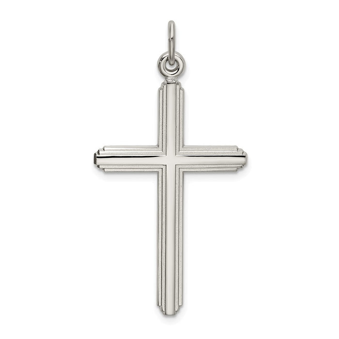 Million Charms 925 Sterling Silver Polished Grooved Relgious Cross Pendant