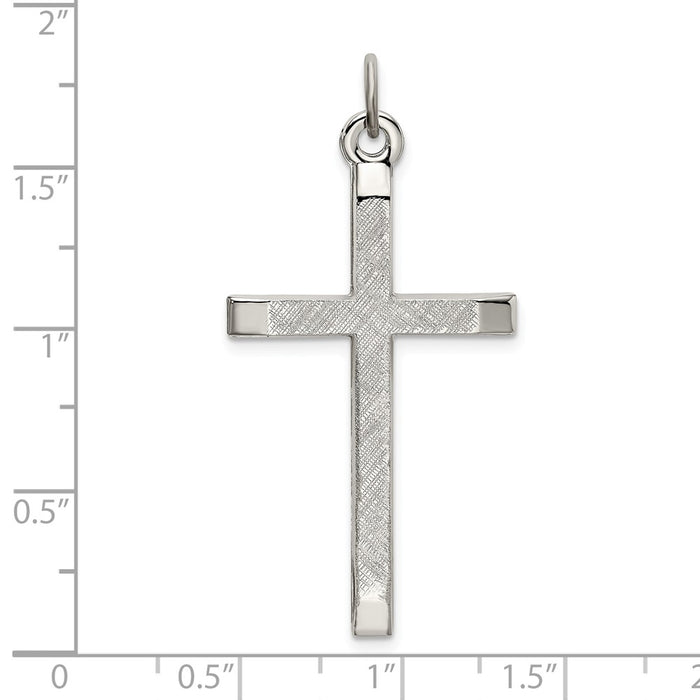 Million Charms 925 Sterling Silver Polished, Textured Relgious Cross Pendant