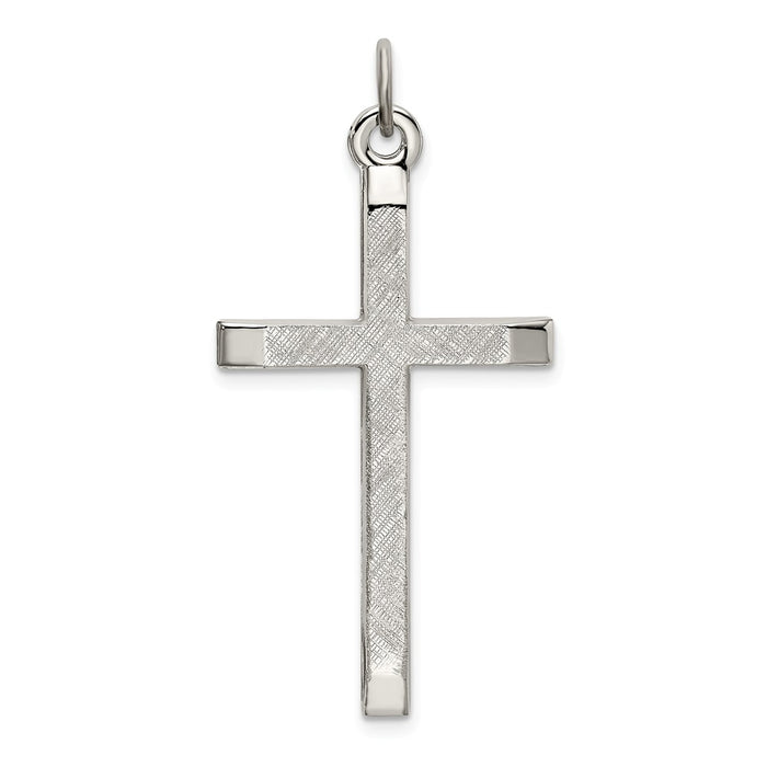 Million Charms 925 Sterling Silver Polished, Textured Relgious Cross Pendant