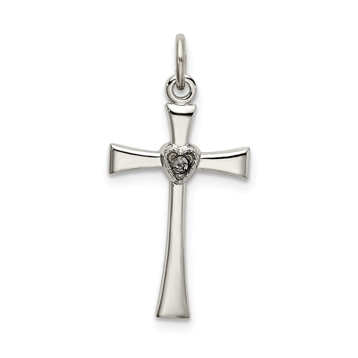 Million Charms 925 Sterling Silver Polished (Cubic Zirconia) CZ Heart Relgious Cross Pendant