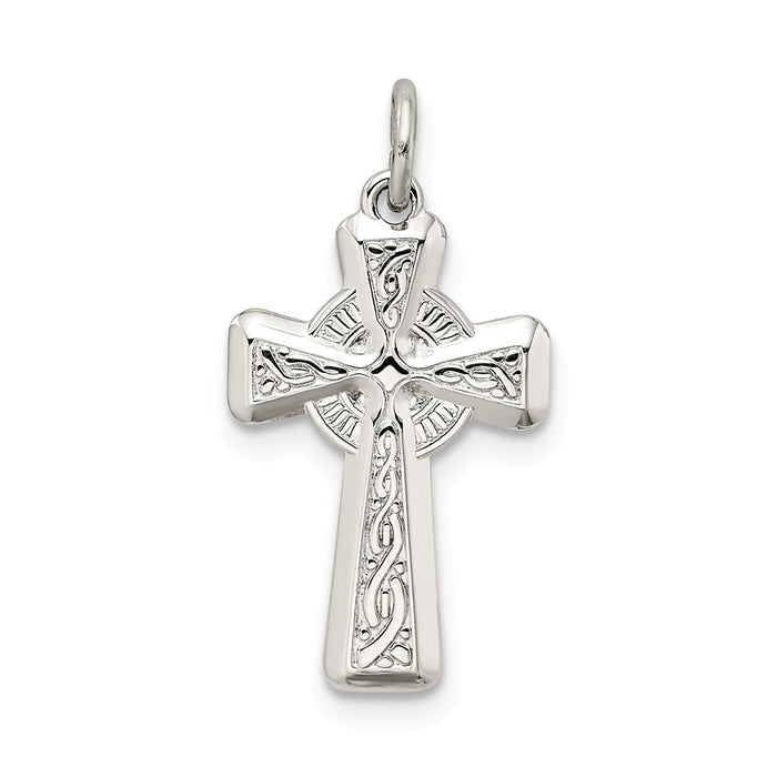 Million Charms 925 Sterling Silver Polished & Textured Celtic Relgious Cross Pendant