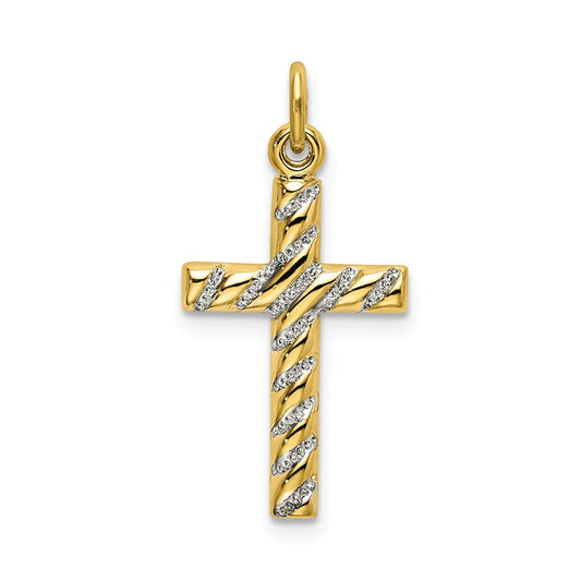 Million Charms 925 Sterling Silver Gold-Plated Polished, Texture Relgious Cross Pendant