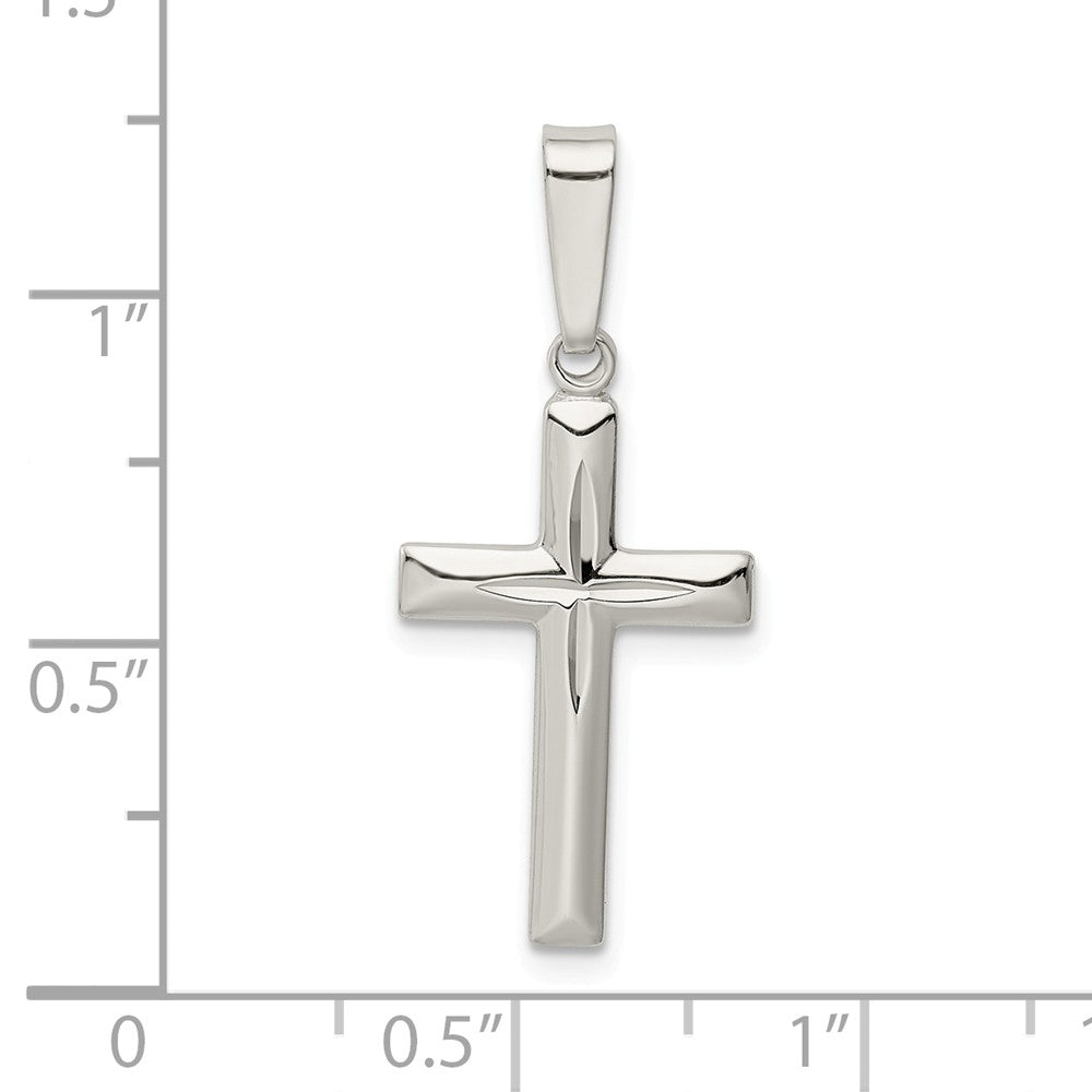 Million Charms 925 Sterling Silver Polished Diamond-Cut Relgious Cross Pendant