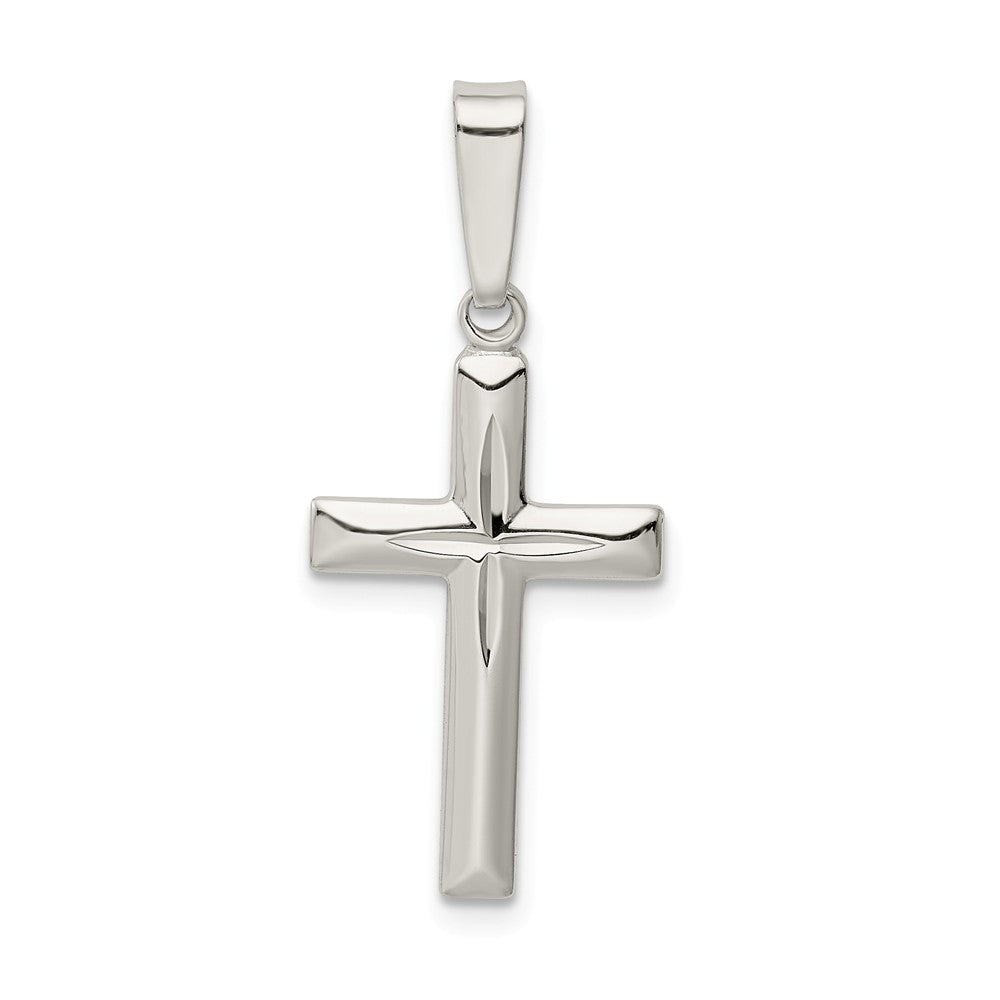 Million Charms 925 Sterling Silver Polished Diamond-Cut Relgious Cross Pendant