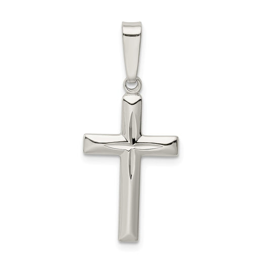 Million Charms 925 Sterling Silver Polished Diamond-Cut Relgious Cross Pendant