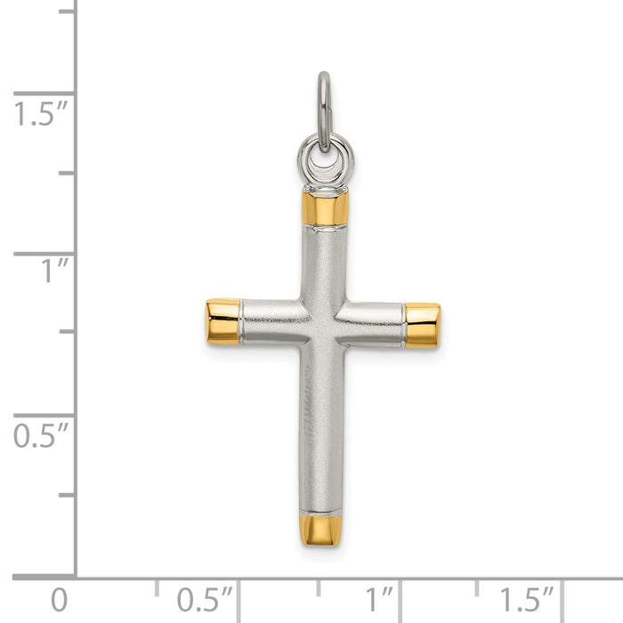 Million Charms 925 Sterling Silver Polished Gold-Plated Tips Relgious Cross Pendant
