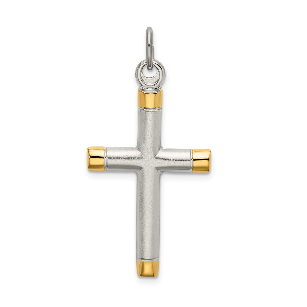 Million Charms 925 Sterling Silver Polished Gold-Plated Tips Relgious Cross Pendant