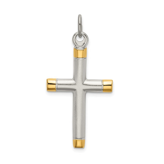 Million Charms 925 Sterling Silver Polished Gold-Plated Tips Relgious Cross Pendant