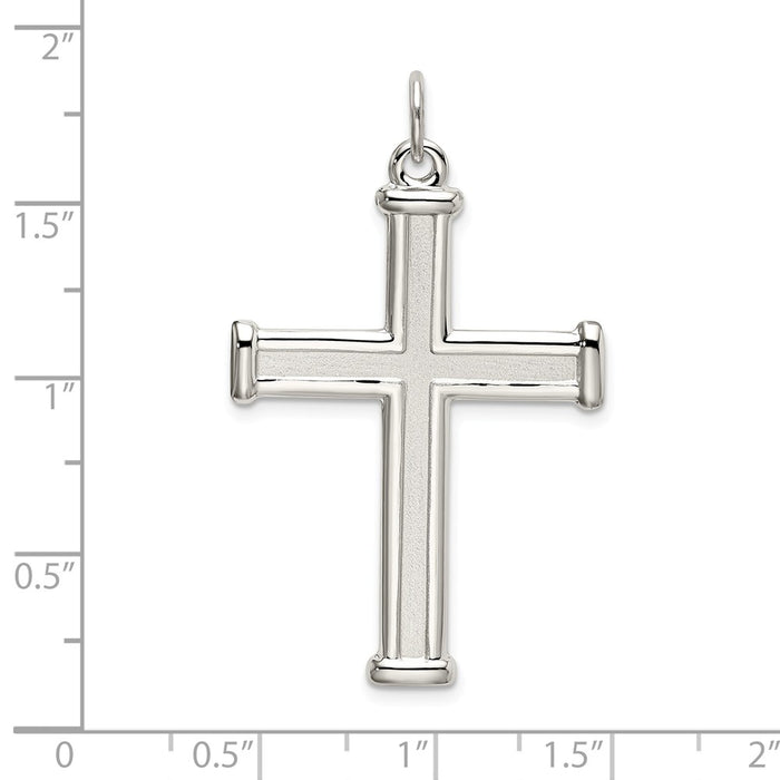 Million Charms 925 Sterling Silver Polished, Satin Relgious Cross Pendant