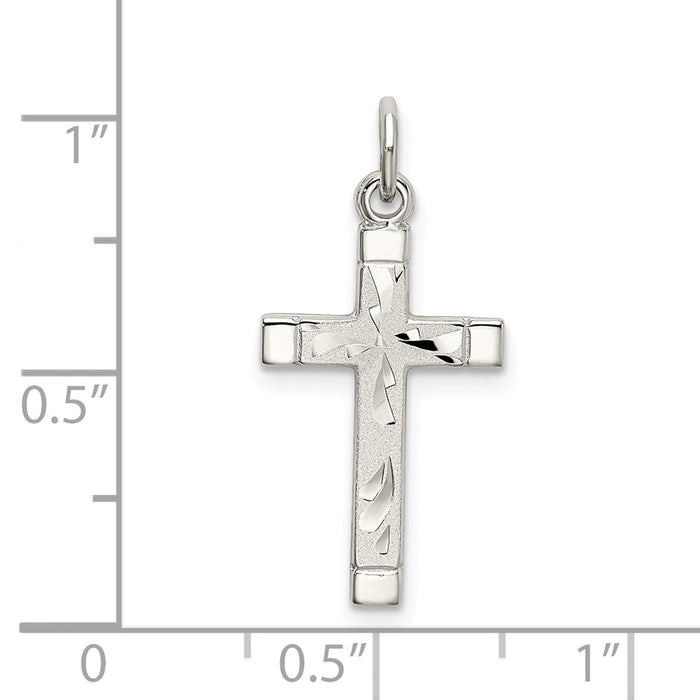 Million Charms 925 Sterling Silver Polished Satin 7 Diamond-Cut Relgious Cross Pendant