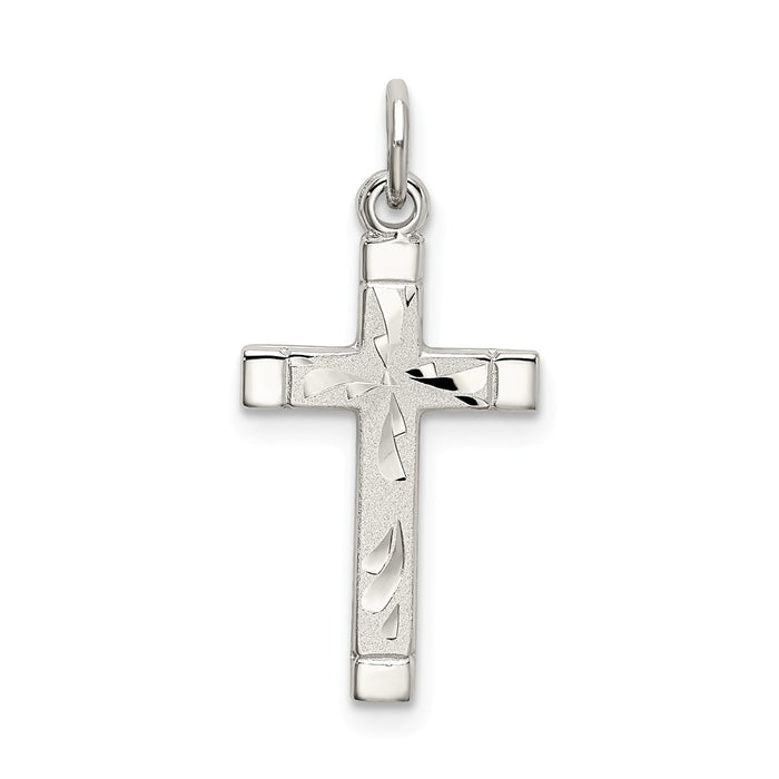 Million Charms 925 Sterling Silver Polished Satin 7 Diamond-Cut Relgious Cross Pendant