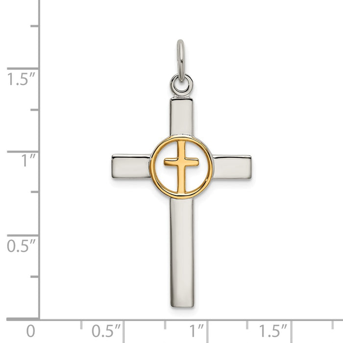 Million Charms 925 Sterling Silver & Gold-Plated Polished Relgious Cross Pendant