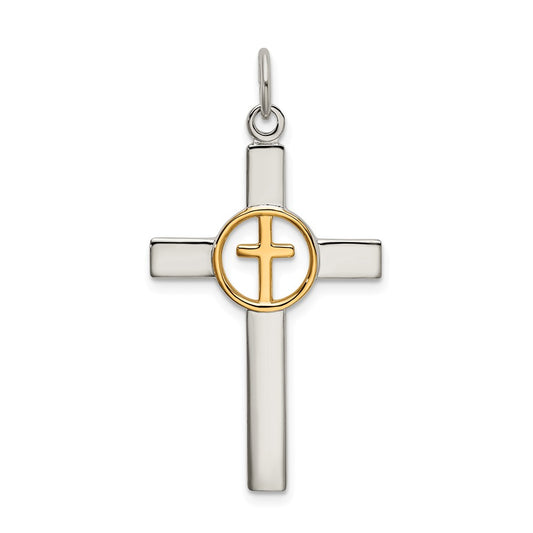 Million Charms 925 Sterling Silver & Gold-Plated Polished Relgious Cross Pendant