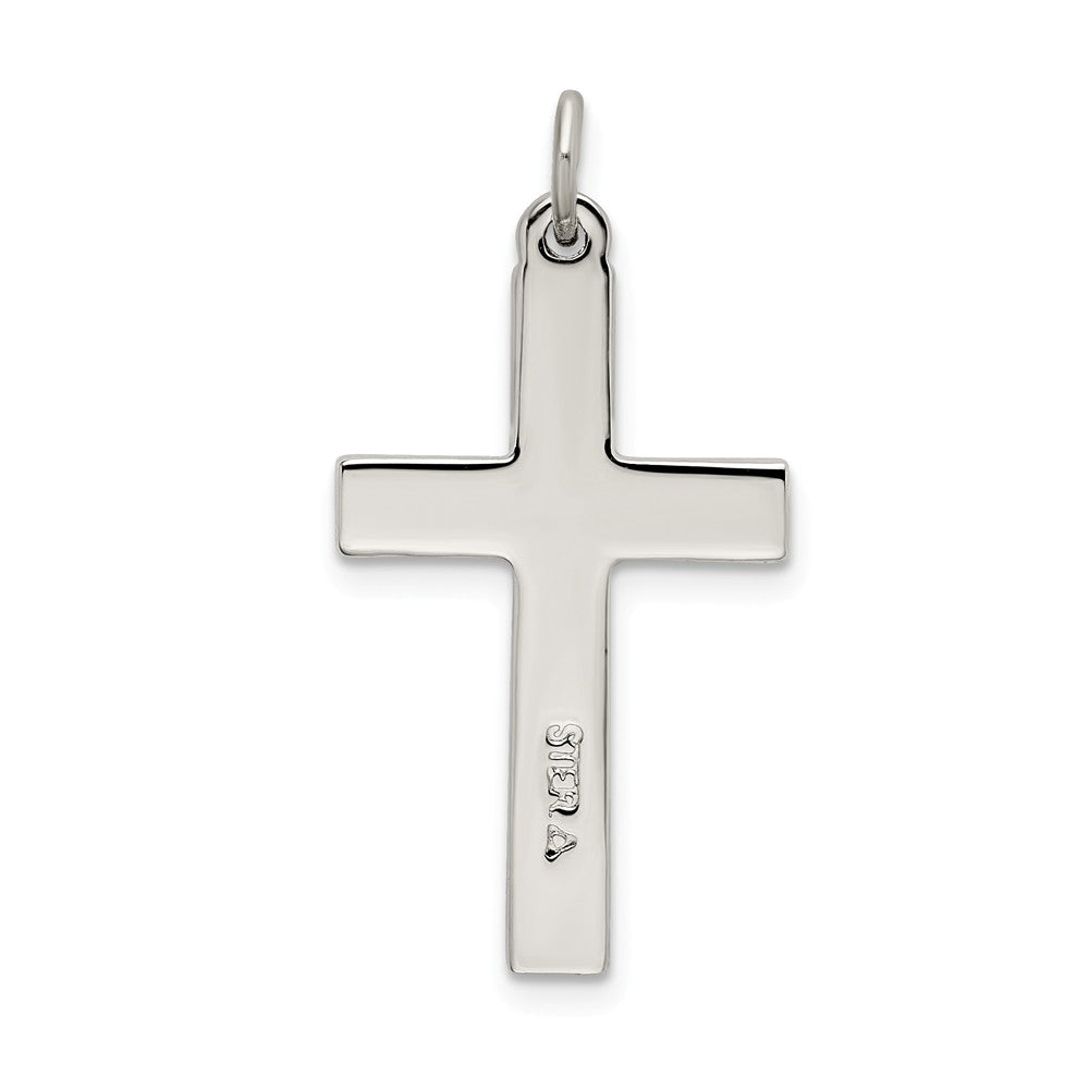 Million Charms 925 Sterling Silver Satin, Diamond-Cut Relgious Cross Pendant
