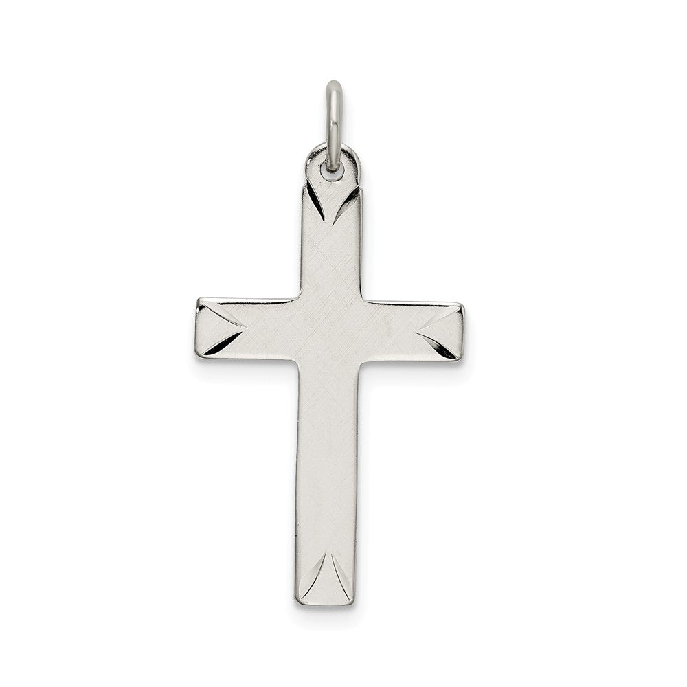 Million Charms 925 Sterling Silver Satin, Diamond-Cut Relgious Cross Pendant