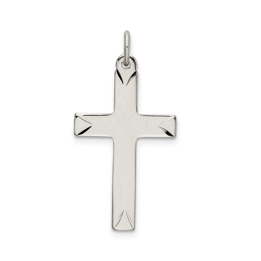Million Charms 925 Sterling Silver Satin, Diamond-Cut Relgious Cross Pendant