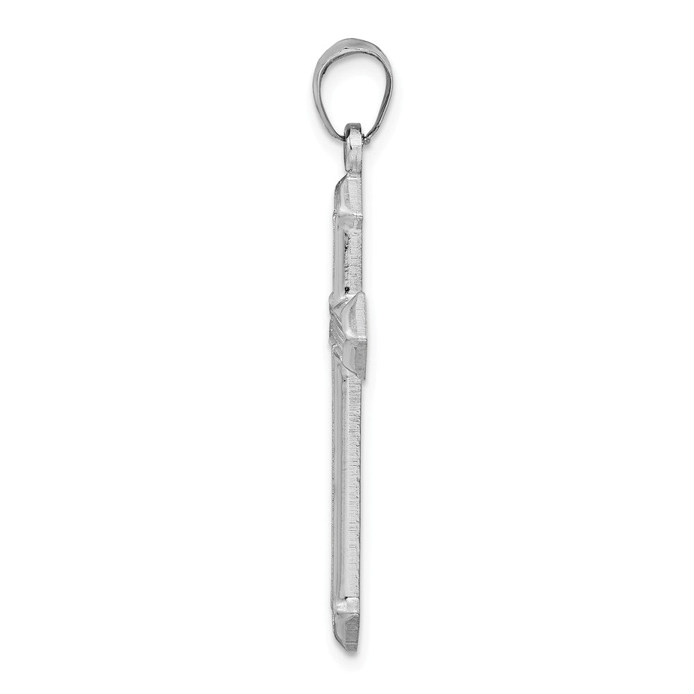 Million Charms 925 Sterling Silver Rhodium-Plated Textured & Polished Relgious Cross Pendant