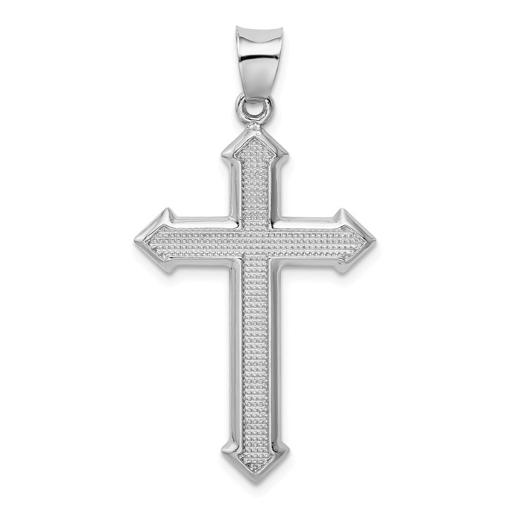 Million Charms 925 Sterling Silver Rhodium-Plated Textured & Polished Relgious Cross Pendant