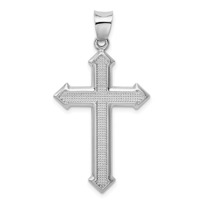 Million Charms 925 Sterling Silver Rhodium-Plated Textured & Polished Relgious Cross Pendant