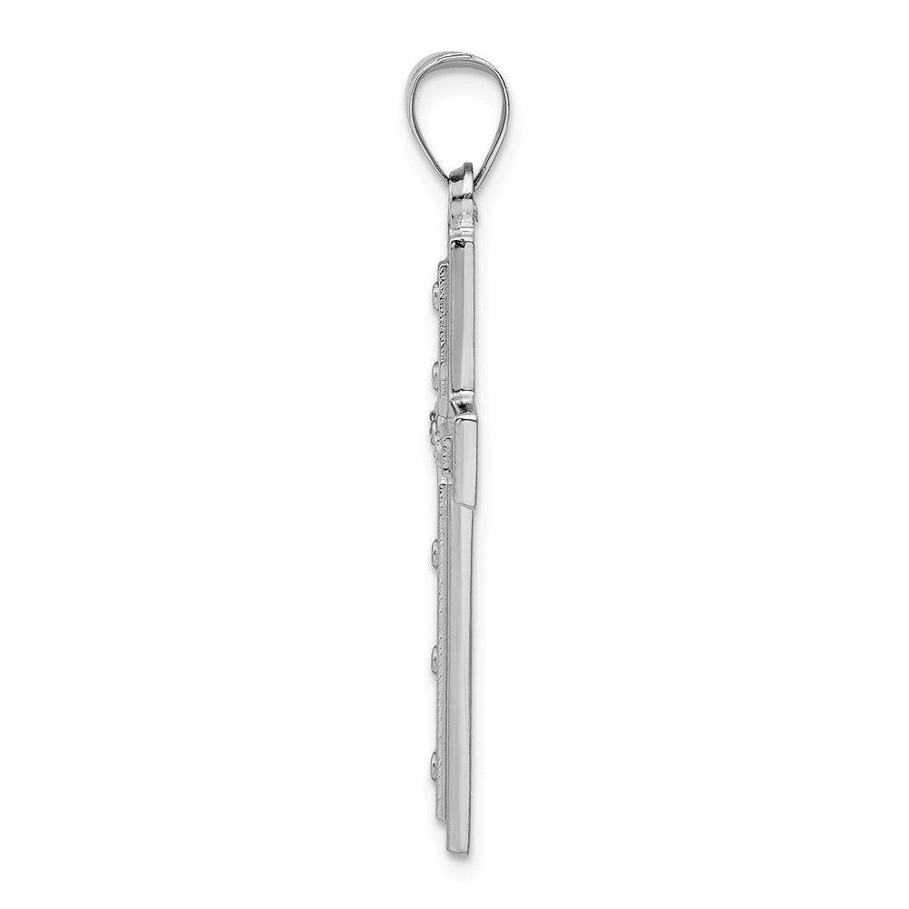 Million Charms 925 Sterling Silver Rhodium-Plated Satin & Polished Latin Relgious Cross Pendant