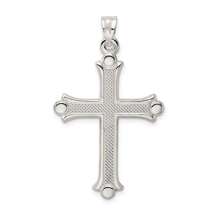 Million Charms 925 Sterling Silver Textured Budded Relgious Cross Pendant