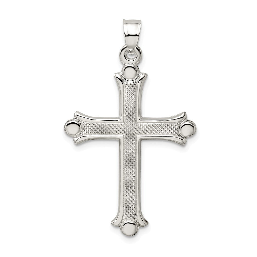 Million Charms 925 Sterling Silver Textured Budded Relgious Cross Pendant