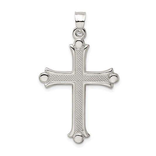 Million Charms 925 Sterling Silver Textured Budded Relgious Cross Pendant