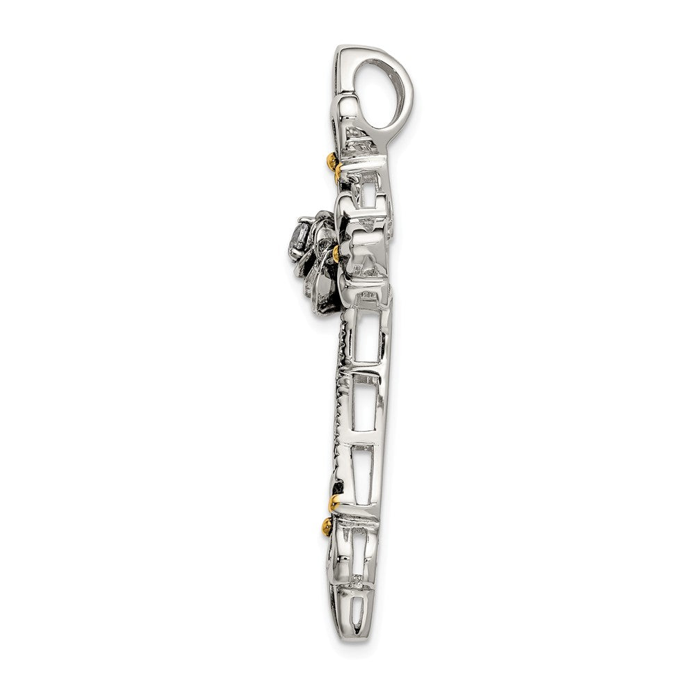 Million Charms 925 Sterling Silver Gold-Plated (Cubic Zirconia) CZ Antiqued Relgious Cross Slide