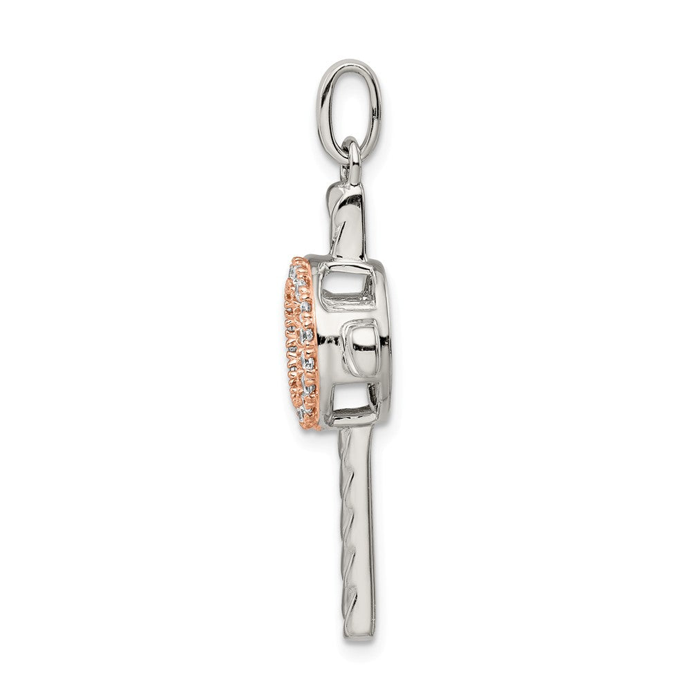 Million Charms 925 Sterling Silver Plat-Plate Rose & Gold-Tone Vibrant Swar Zirconia Relgious Cross Pen