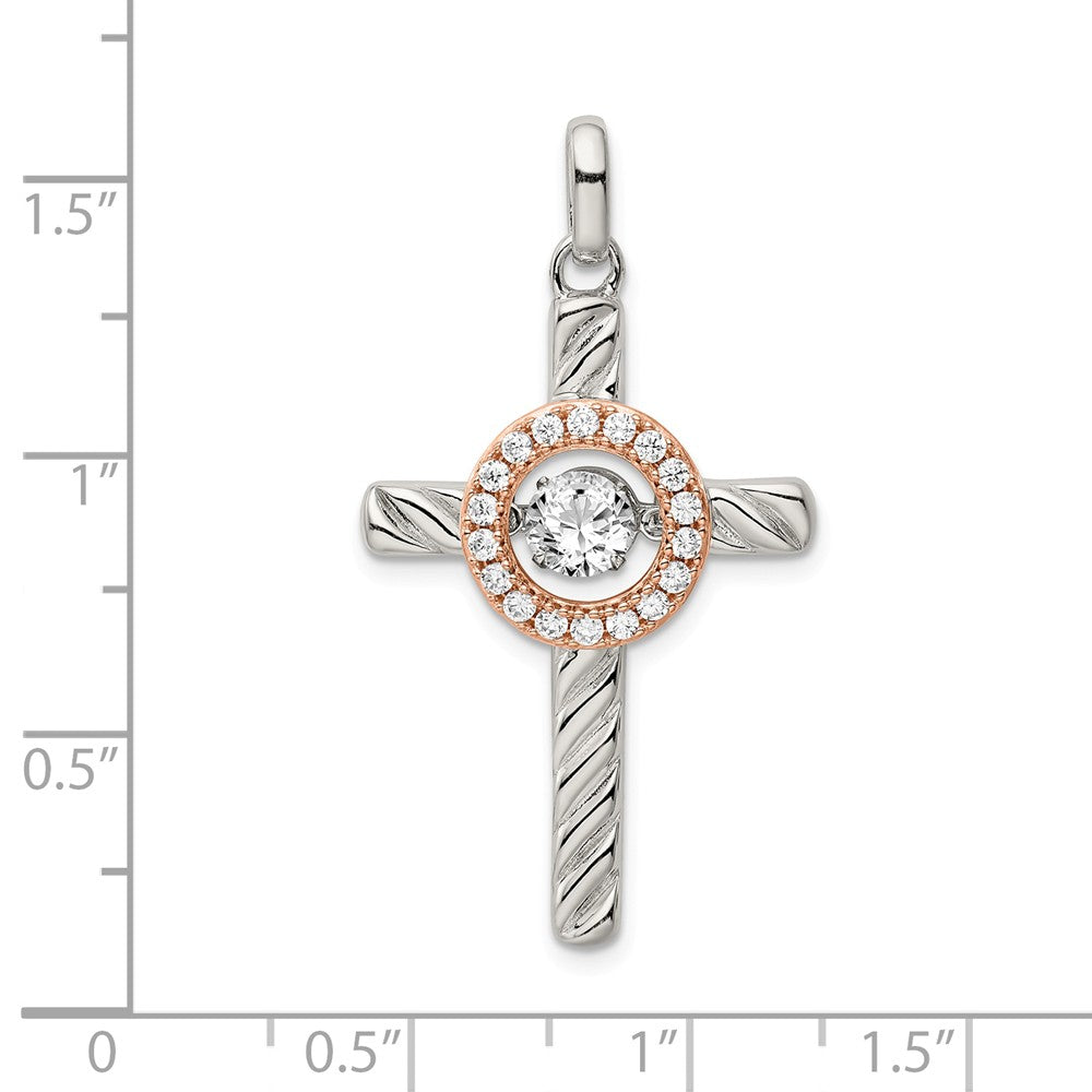 Million Charms 925 Sterling Silver Plat-Plate Rose & Gold-Tone Vibrant Swar Zirconia Relgious Cross Pen