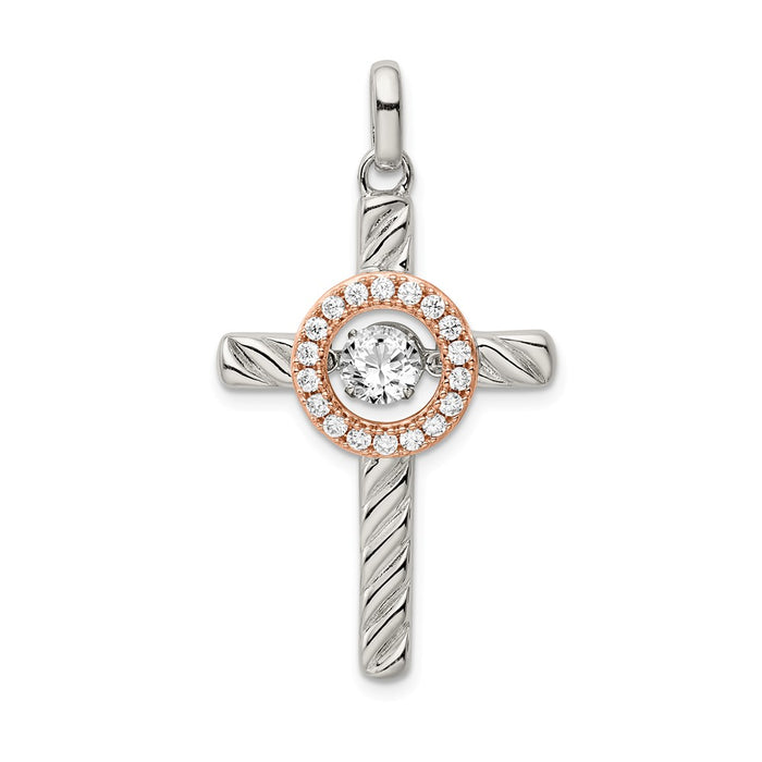 Million Charms 925 Sterling Silver Plat-Plate Rose & Gold-Tone Vibrant Swar Zirconia Relgious Cross Pen