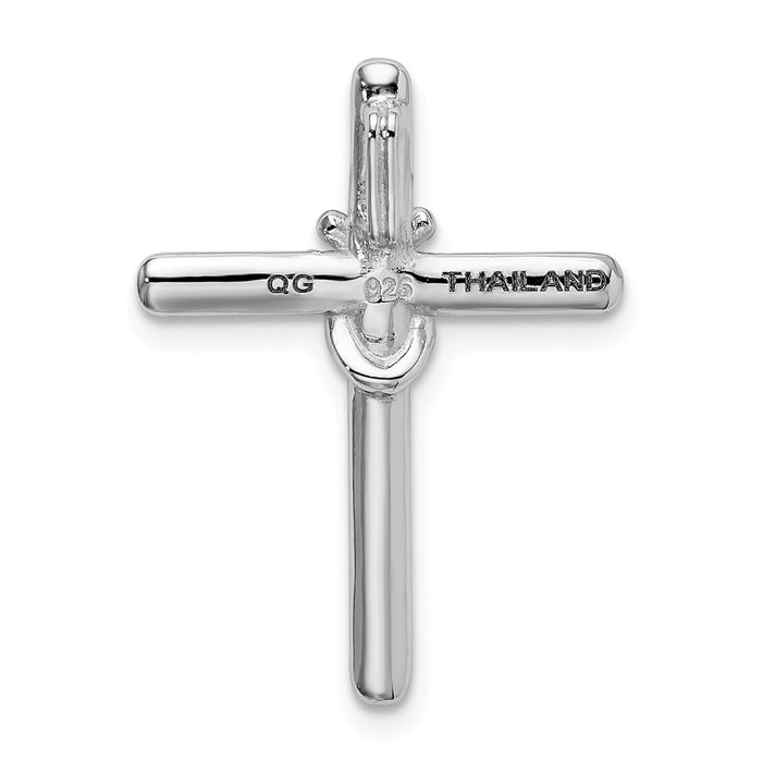 Million Charms 925 Sterling Silver Rhodium-Plated Polished With (Cubic Zirconia) CZ Relgious Cross Chain Slide