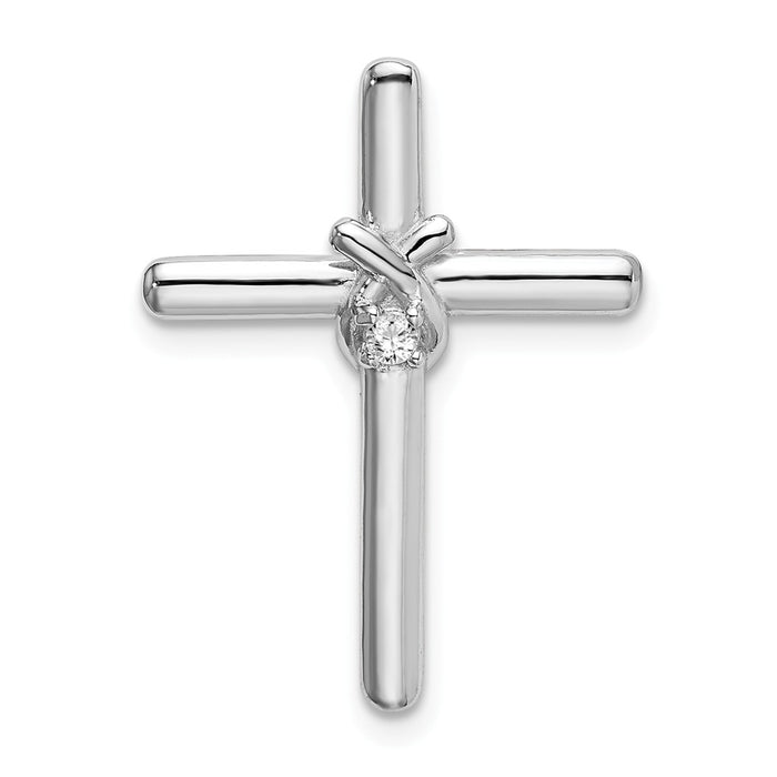 Million Charms 925 Sterling Silver Rhodium-Plated Polished With (Cubic Zirconia) CZ Relgious Cross Chain Slide