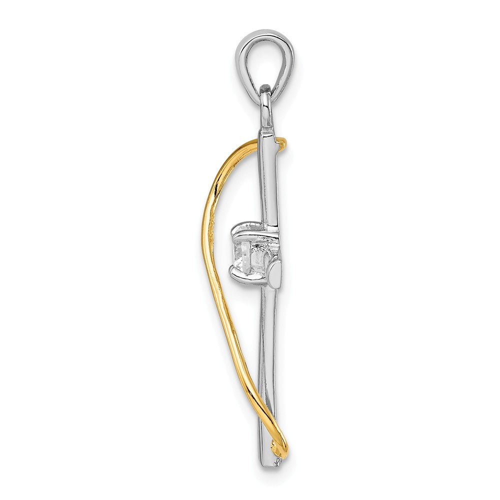 Million Charms 925 Sterling Silver Rhodium-plated & Gold-Tone Polished With (Cubic Zirconia) CZ Relgious Cross Pendant
