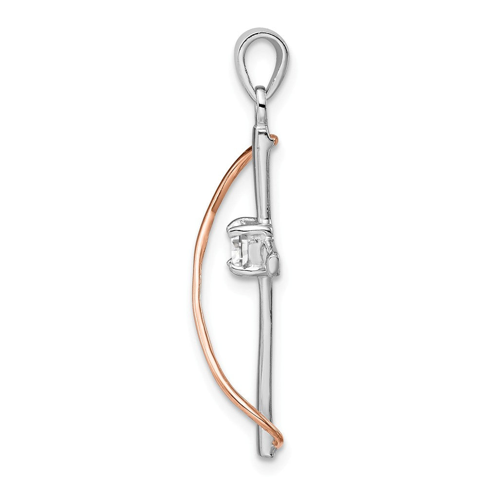 Million Charms 925 Sterling Silver Rhodium-plated & Rose-Tone Polished (Cubic Zirconia) CZ Relgious Cross Pendant