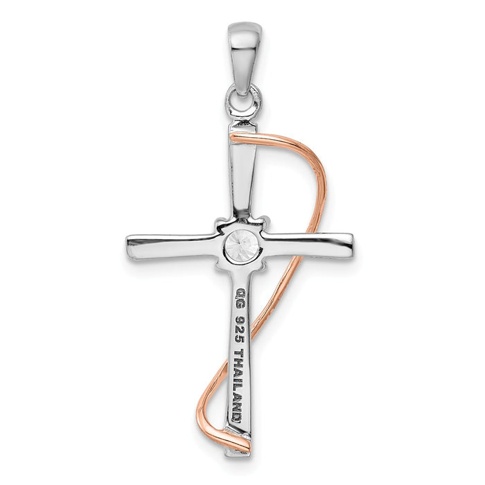Million Charms 925 Sterling Silver Rhodium-plated & Rose-Tone Polished (Cubic Zirconia) CZ Relgious Cross Pendant