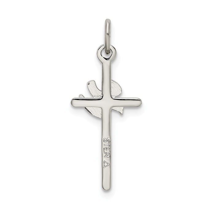 Million Charms 925 Sterling Silver Polished, Satin Dove Relgious Cross Pendant