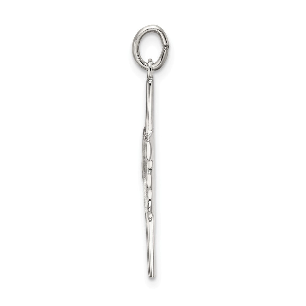 Million Charms 925 Sterling Silver Polished, Satin Draped Relgious Cross Pendant