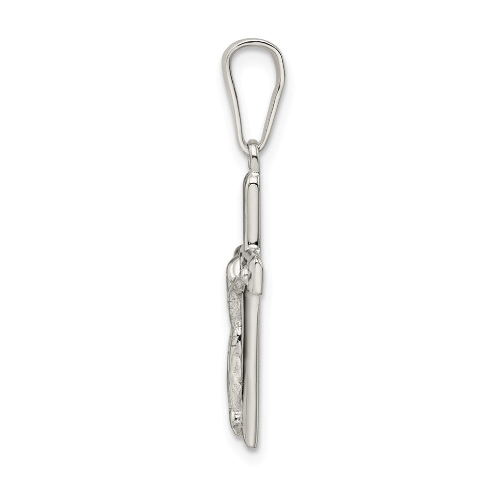 Million Charms 925 Sterling Silver Polished & Textured Relgious Crucifix Pendant