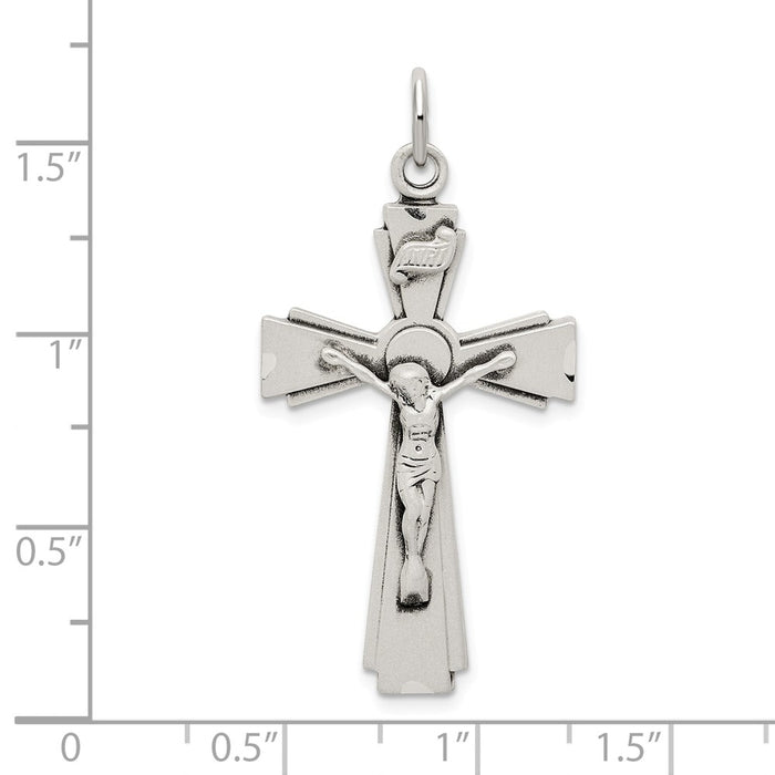 Million Charms 925 Sterling Silver Satin, Diamond-Cut Inri Relgious Crucifix Pendant