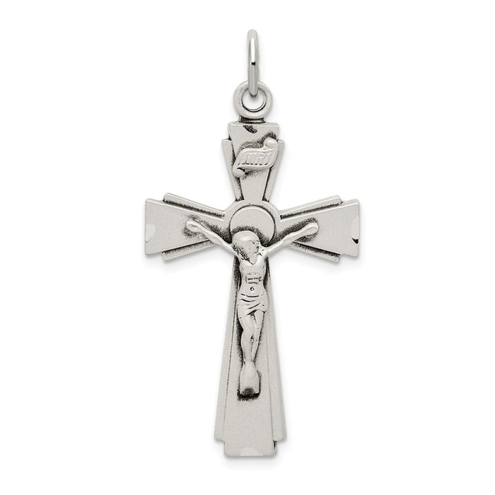 Million Charms 925 Sterling Silver Satin, Diamond-Cut Inri Relgious Crucifix Pendant