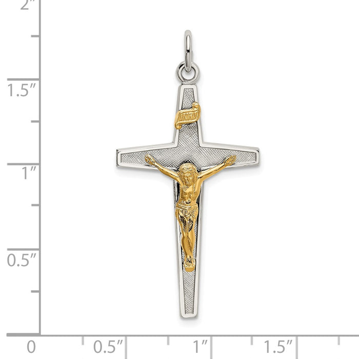 Million Charms 925 Sterling Silver & Gold-Plated Polished, Textured Inri Relgious Crucifix Pendant